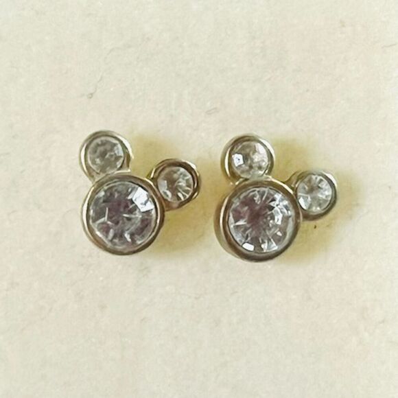 New Vintage Disney x Avon 2009 Mickey Mouse Head Rhinestone Bling Stud Earrings - Picture 2 of 4
